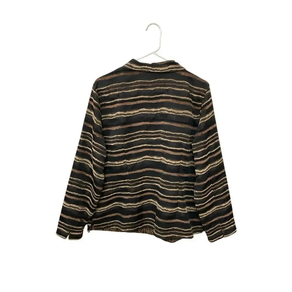 Christopher & Banks Striped Blazer Jacket Brown Black Sz X-Large Tribal Textured